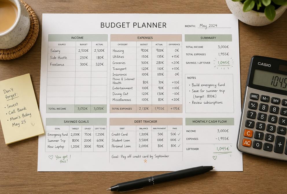 Budgetplanner met kostenoverzicht